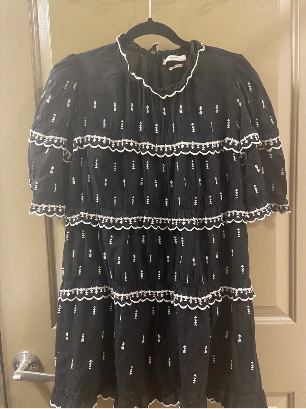 Isabel Marant Black Tiered Embroidered Ruffle Tunic